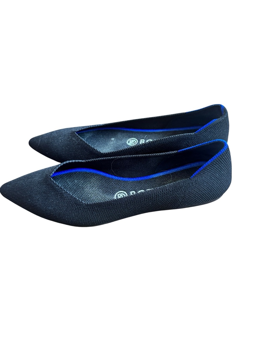 Rothy's Black Knit Pointed Flats with Blue Trim - Picture 5 of 6
